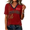 Women's V Neck Letter Print Short Sleeve T Shirt Casual Summer Tee
