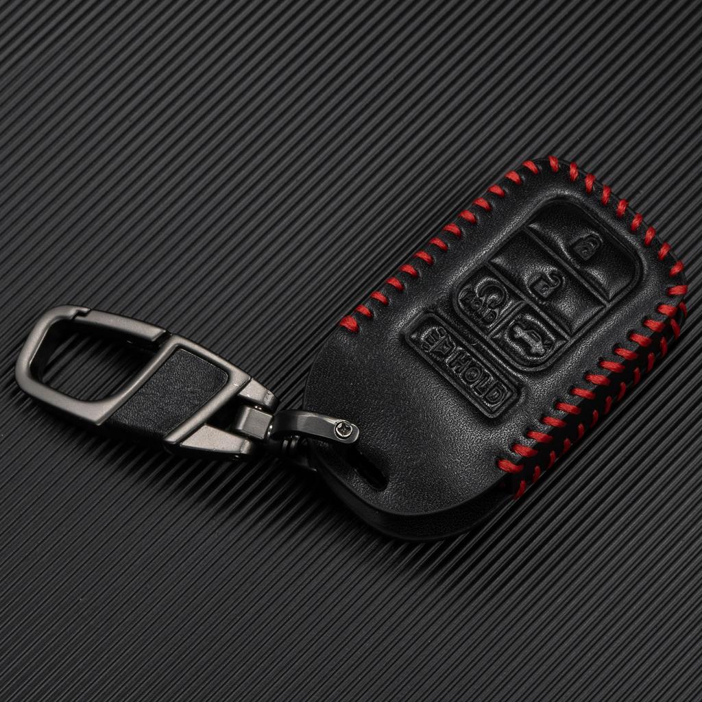 5 Button Remote Smart Car Zinc Alloy Key Fob Chain Ring Cover Case Keyless Entry PU Leather For Honda Pilot Civic Accord 2023