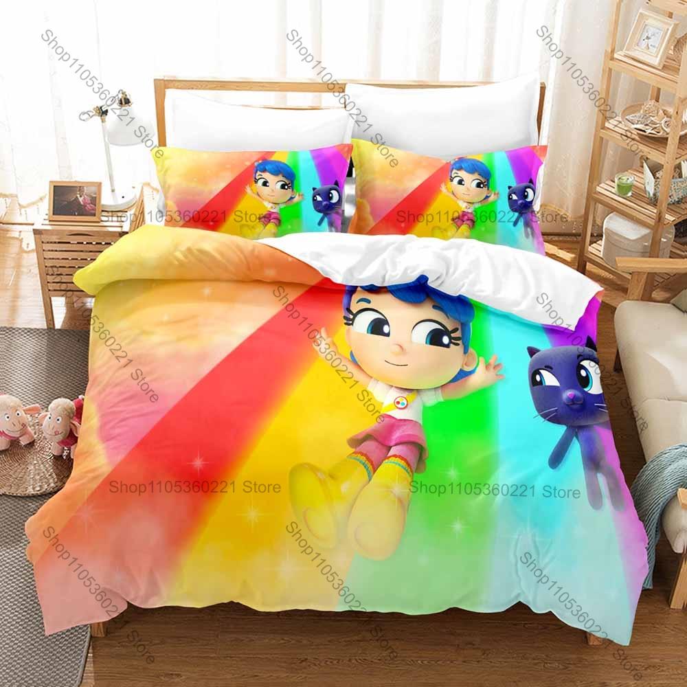 Cool True and the Rainbow Kingdom Themed 3PCS Bedding Set Vivid Rainbow World Art Print Cozy Microfiber All Season Bed Set