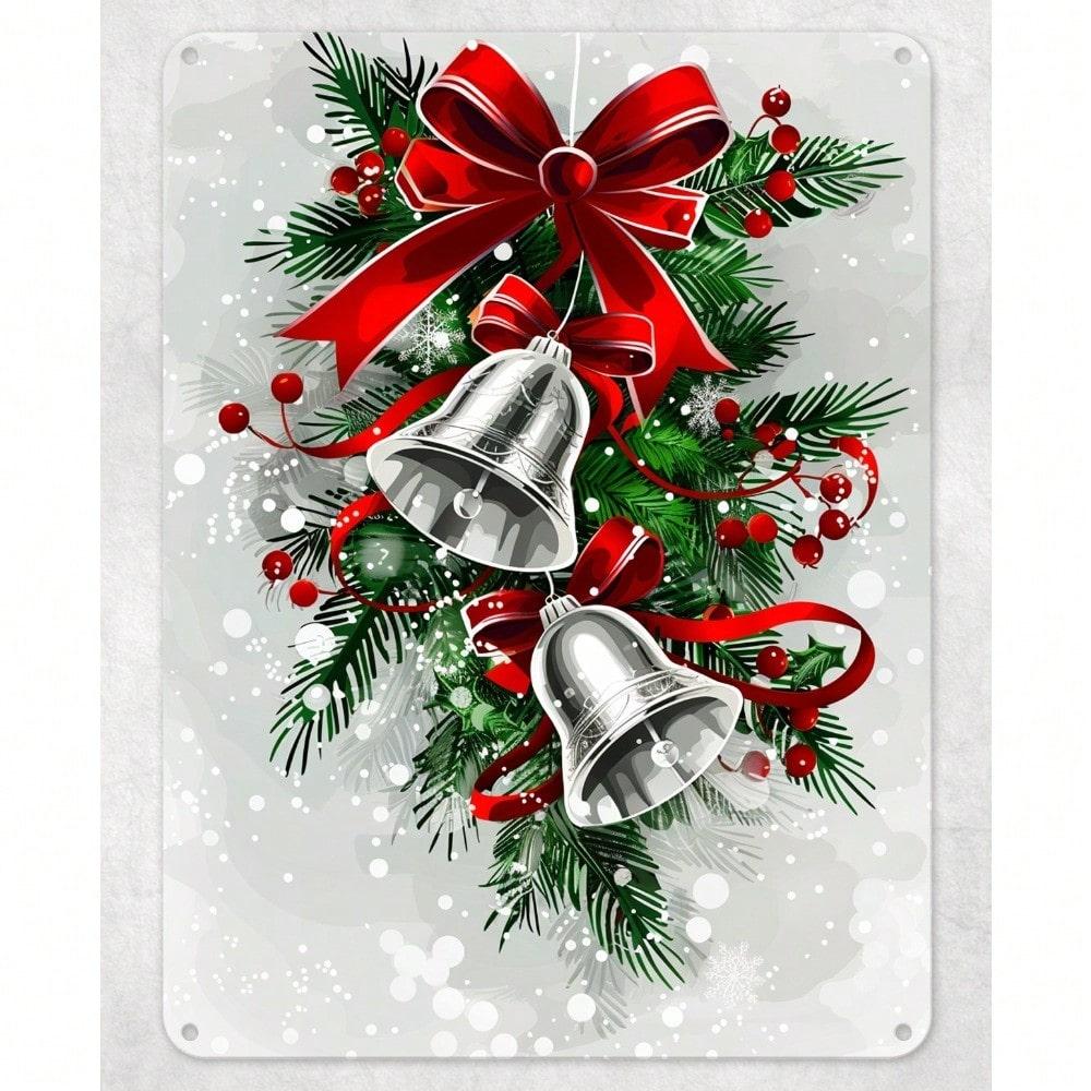 

Vintage Metal Poster Holly Christmas Ribbon Tin Sign Wall Art Home Decor