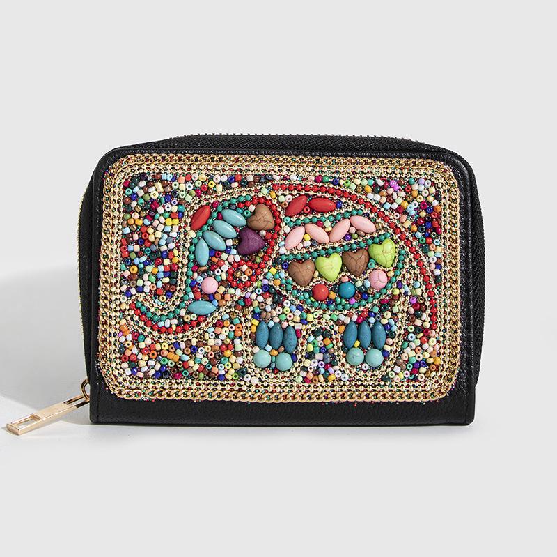 Bohemian Style PU Zipper Card Holder & Coin Purse with Butterfly and Flower Design