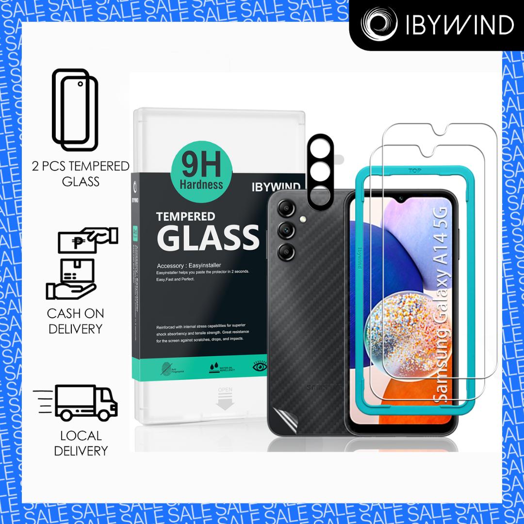 

IBYWIND Tempered Glass Screen Protector For Samsung Galaxy A14 5G(2Pcs),1 Camera Lens Protector,1 Backing Carbon Fiber Film,Easy Install