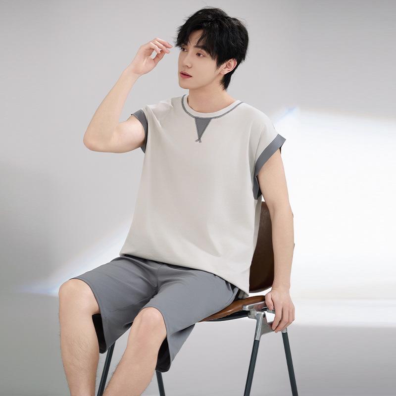 7A Antibacterial Plus Size Cotton Pajamas for Men - Short Sleeve & Shorts, Cooling, Round Neck, Summer Outerwear/Loungewear