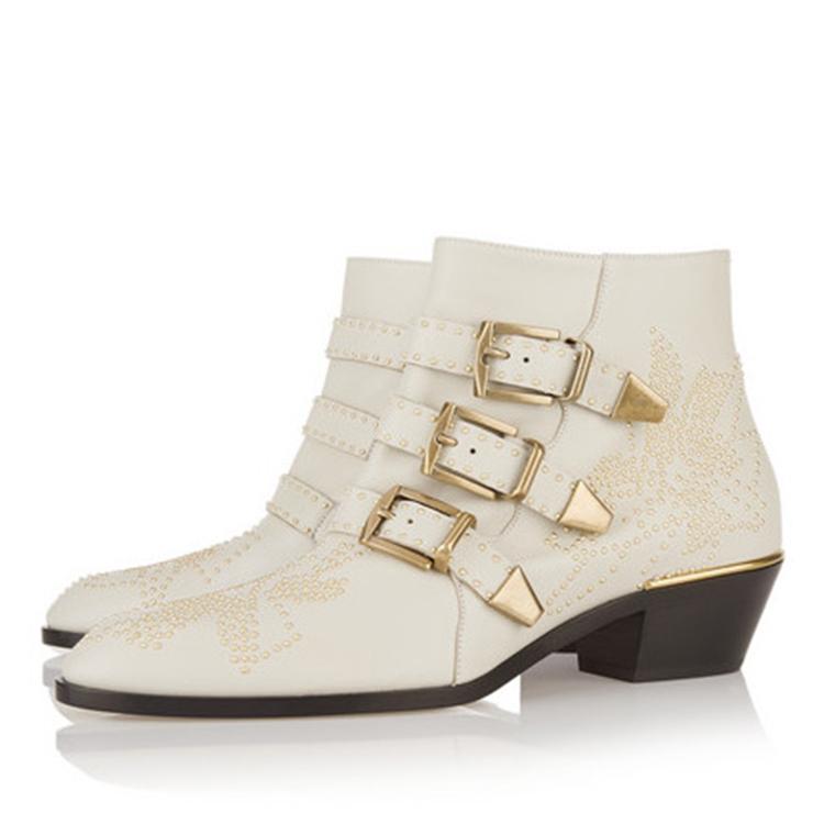 Fashion Brand Catwalk Rivet Cow Leather Short Boots Autumn Winter Retro Large35-45 Ankle Boots4cm Thick Heel Rock Night Club Women Shoes