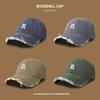 R standard trendy brand retro ripped washed baseball cap full face protection peaked cap couple versatile sports hat