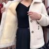 Lambswool Faux Fur Lined Loose Fit Mid-Length Women's Winter Coat, 2025 Autumn/Winter Collection