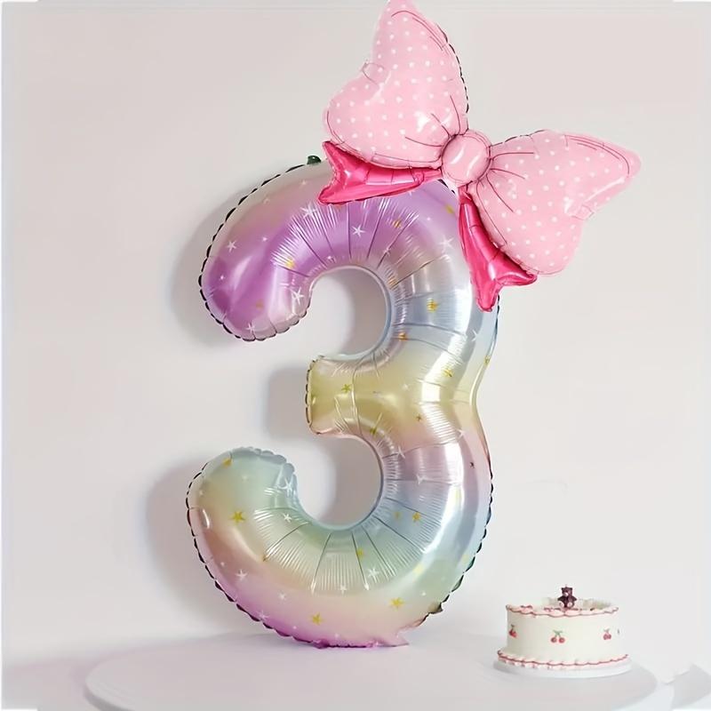 

Набір цифрових кульок з градієнтом веселки та міні-бантом - фольговані цифрові кульки діаметром 40 дюймів, підходять для прикраси дня народження 3