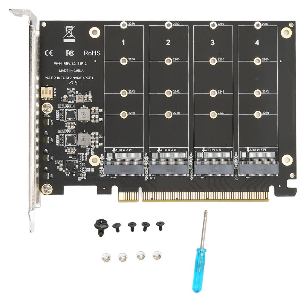 M.2 PCIE Adapter NVMe M.2 To PCIe 4.0 X16 Protocol 4 Bay SSD Transfer Expansion Card M.2 RAID X16
