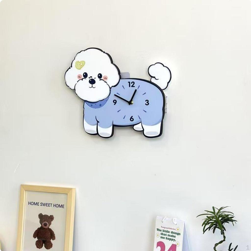 Bichon Curly Wall Clock Adorable Design Wagging Tail Dog Unique Gift for Kids, Living Room,