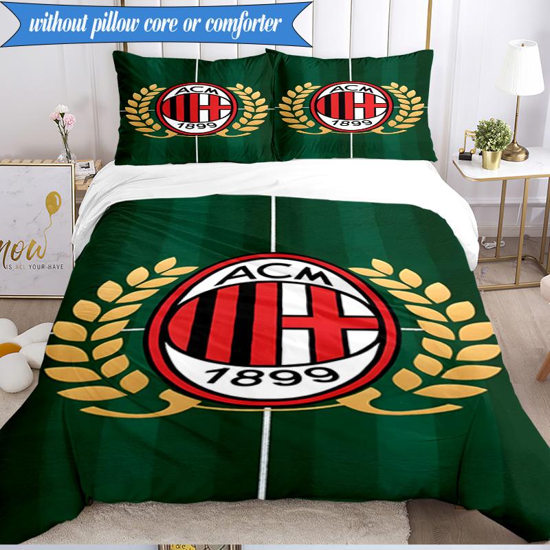 Set Biancheria da Letto Morbido Stampato AC Milan 3 Pezzi, Include 1 Copripiumino e 2 Federe Perfetto per Camera da Letto, Dormitorio, Regalo per Fan