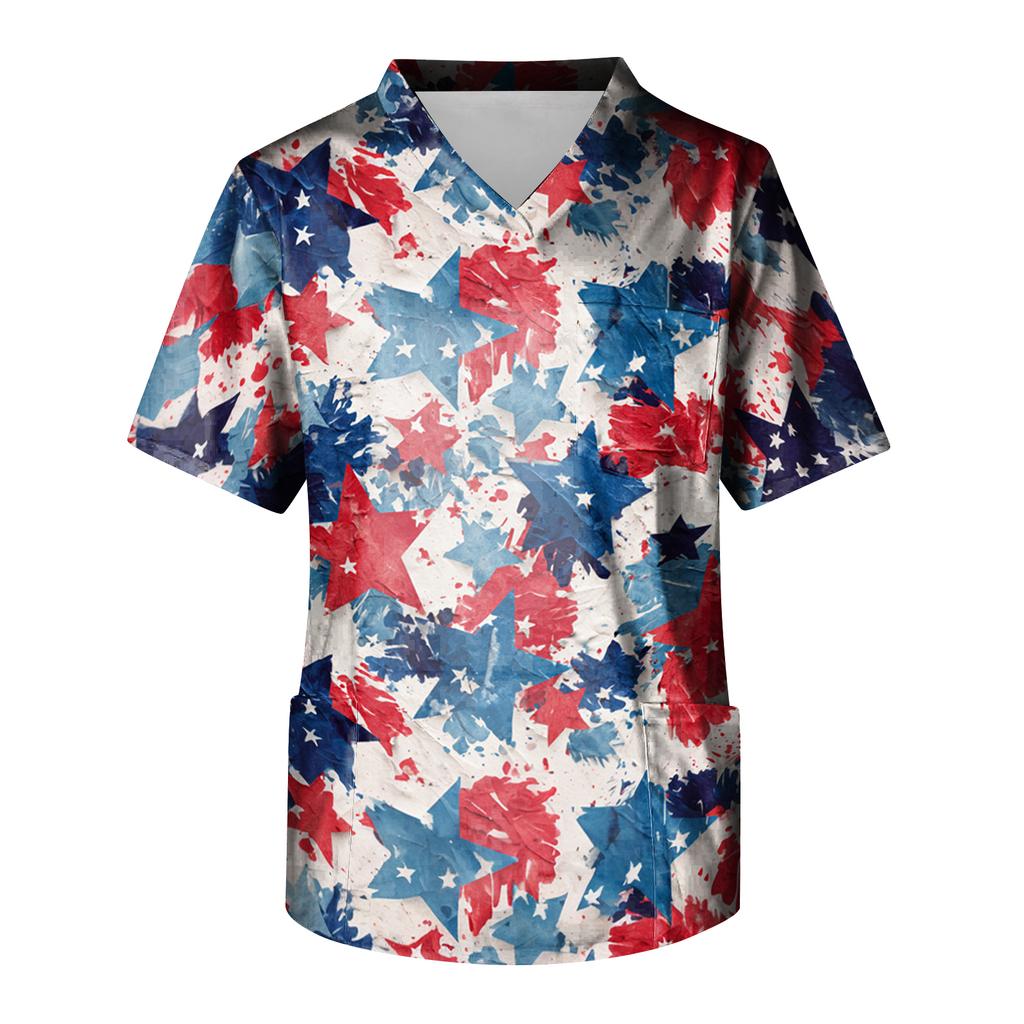 Men's Short Sleeve V-Neck  Print Chest Pocket Care Top