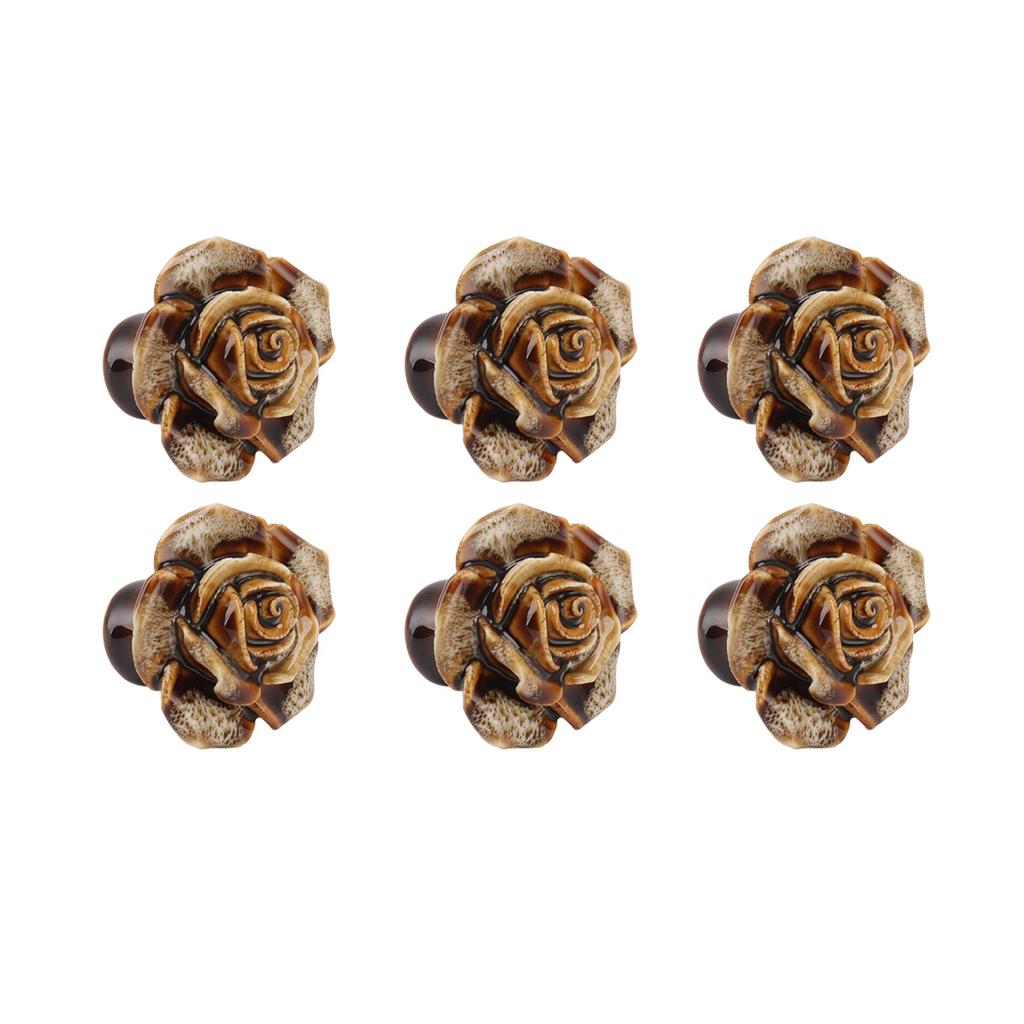 6Pcs Cabinet Knob Rose Flower Shape Delicate Ceramic Knob for Dresser Drawer Leopard White