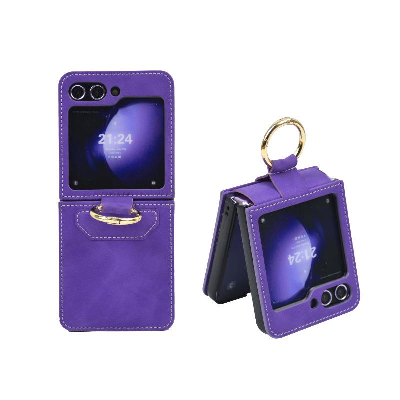 Samsung Z Flip 6 Fold & Ring Case: Skin-Feel Protective Cover with Screen Bracket for Cross-Border Use