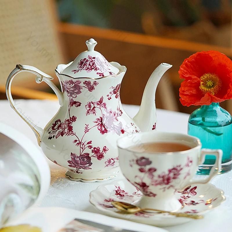 Set de cești de cafea cu flori de lux, cești de cafea ceramice retro de înaltă calitate, seturi elegante de ceai de după-amiază pentru uz casnic, cadouri unice de masă