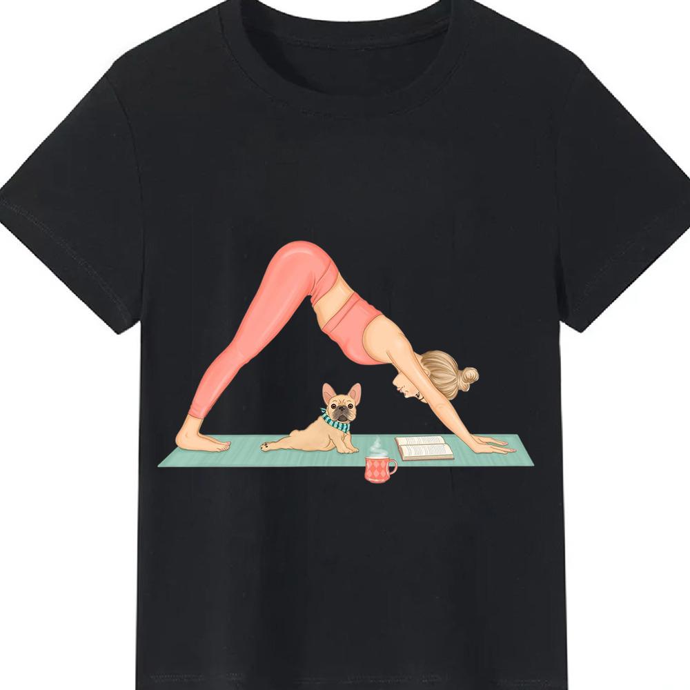Yoga Girl Graphic T Shirt Black Summer Casual Clothing Handstand Pose Print Tee Short Sleeve Casual for Yoga and Fitness Lovers