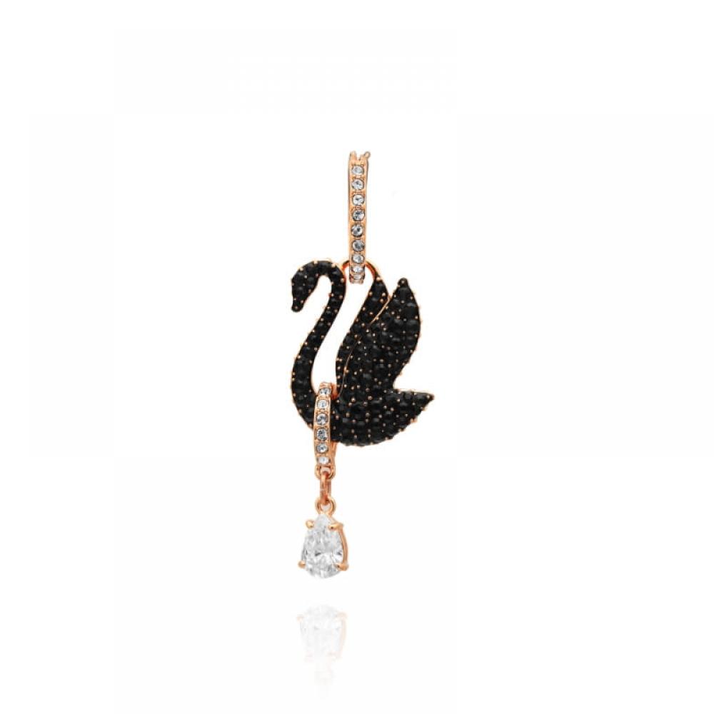 Swarovski 5678047 Swan Black Hoop Drop Earrings