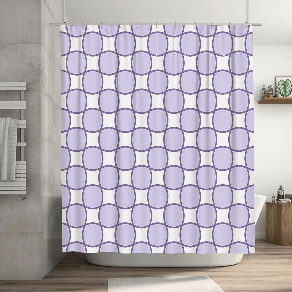 Modern Bath Curtain Set: Purple Circular Pattern Shower Curtain for Bathroom Decor Waterproof Fabric Metal Hook Rings (59x72in)