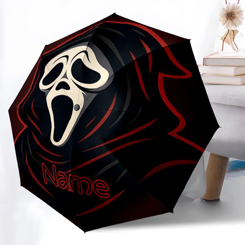 1PC Scream Mask - Custom Name Automatic Folding Umbrella - Compact 8-Rib Design, Durable Plastic & Iron, Daily Use S0106008