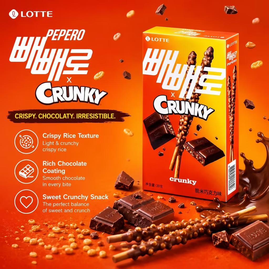 Lotte Palitos de Galleta de Chocolate Arroz Crujiente Pepero 39g