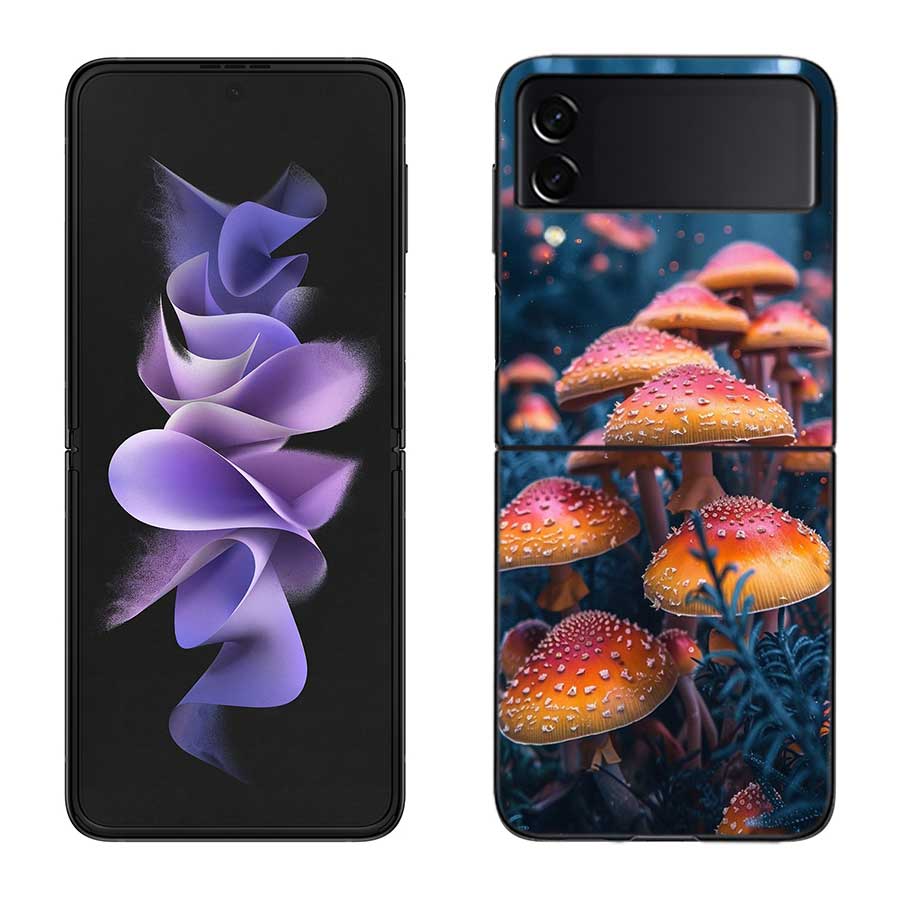 Fungal Aesthetics Phone Case For Samsung Z Flip 7 6 5G Galaxy Z Flip 5 4 3 Black Hard Cell Cover Luxury PC Shell Coque