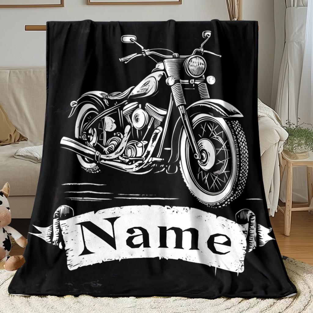 Vlastní motocyklová fleecová deka s personalizovaným jménem a fotografií, přehoz pro všechna roční období, měkké a teplé povlečení, domácí dekorace, dárek