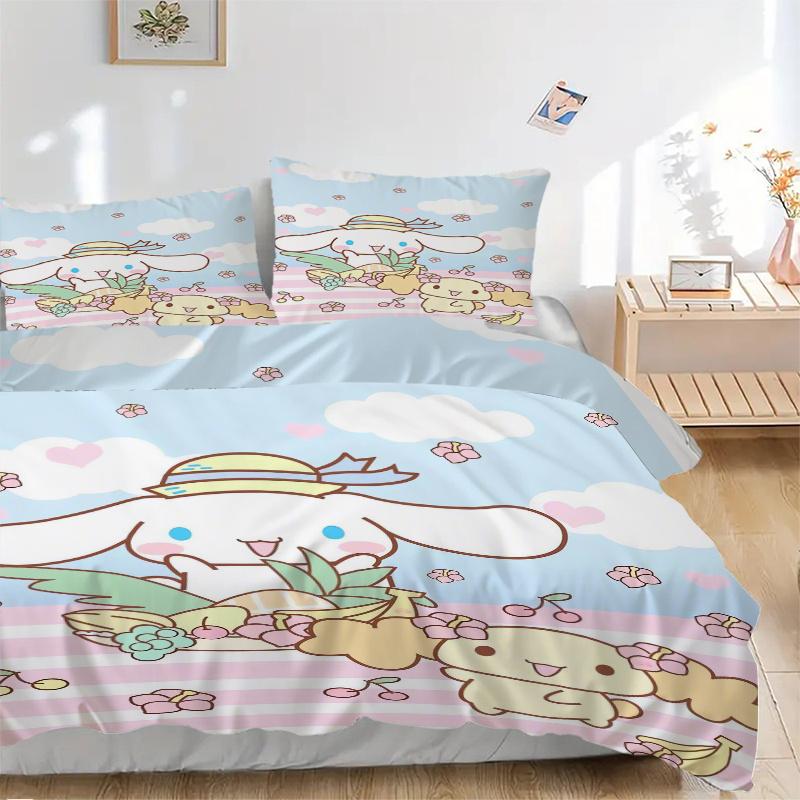 3pcs Cinnamoroll & Friend Theme Printed Quilt Set - Soft and Comfortable Quilt Cover for Bedroom, Guest Room and Dormitory Decorative Beddin