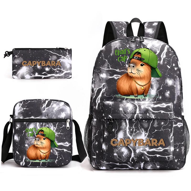 Capybara Animal Print 3Pcs Student Bookbag Set Shoulder Bag Pencil Case Children School Bag for Boys Girls Lightweight Daypack