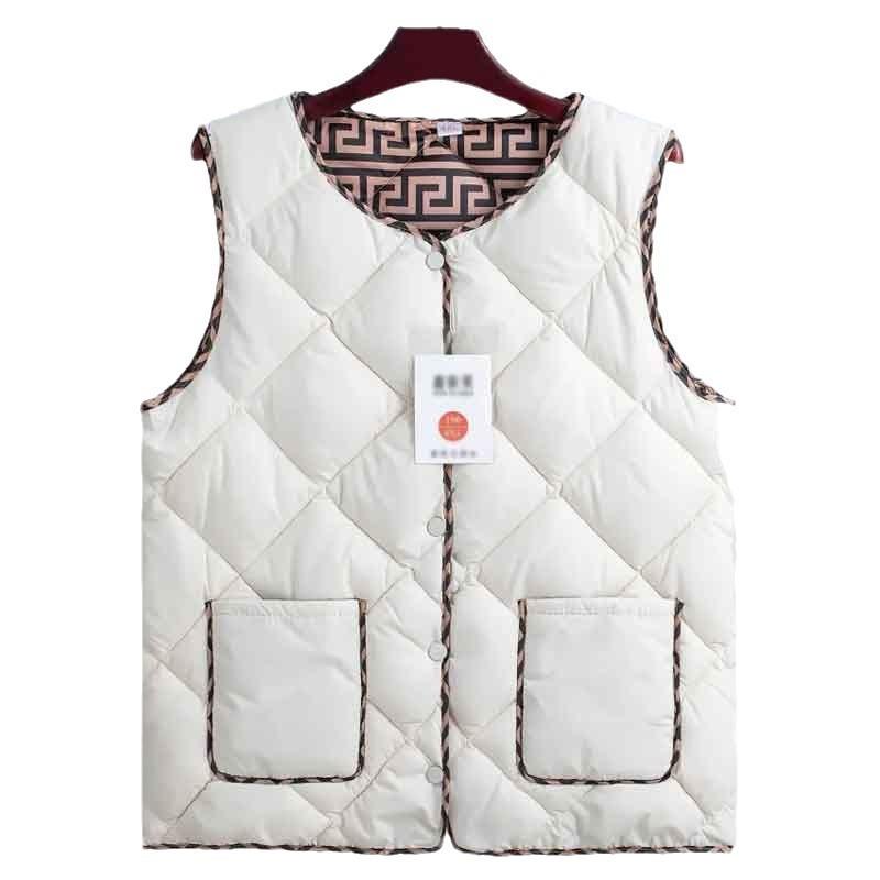 Autumn and Winter New Light Down Cotton Vest Women's Short Pattern Vest Round Neck Fashion Horse