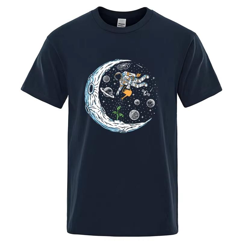 Astronaut Watering Plant Moon Graphic Tshirt Space Galaxy Print Unisex Unisex Short Sleeve Casual Universe Streetwear Tee