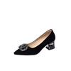 Rhinestone low-heeled shoes pointed single shoes women's new women's fashion black not tired feet women's shoes autumn light mouth shoes