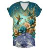 Plus Size Casual T-shirt, Women's Plus Colorful Butterfly Print Short Sleeve V Neck Medium Stretch Top