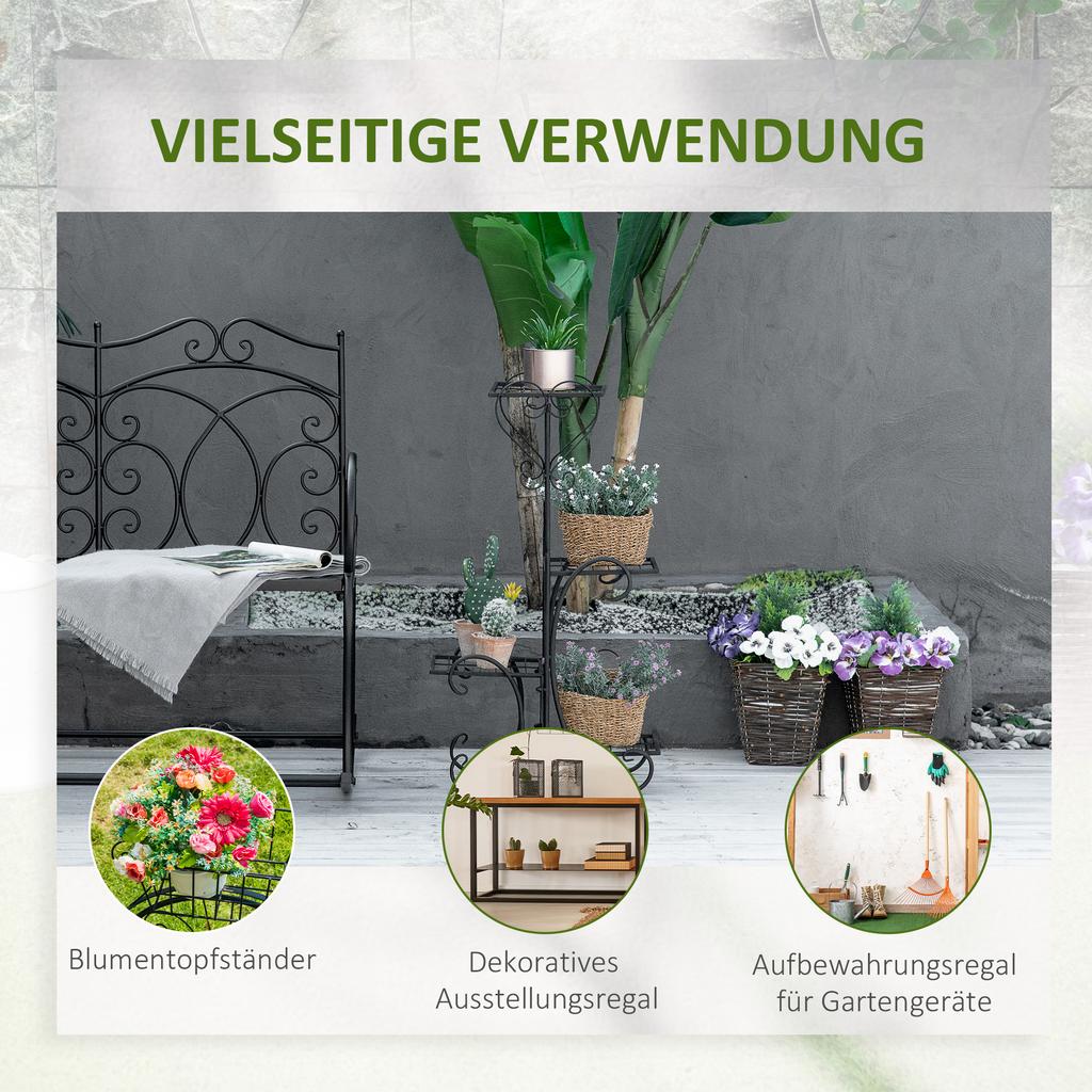 Flower Stand Flower Shelf Made of Metal 4 Tiers Plant Shelf Flower Staircase Flower Stand for Indoor and Outdoor Garden Balcony Black 45 X 24.5 X 80