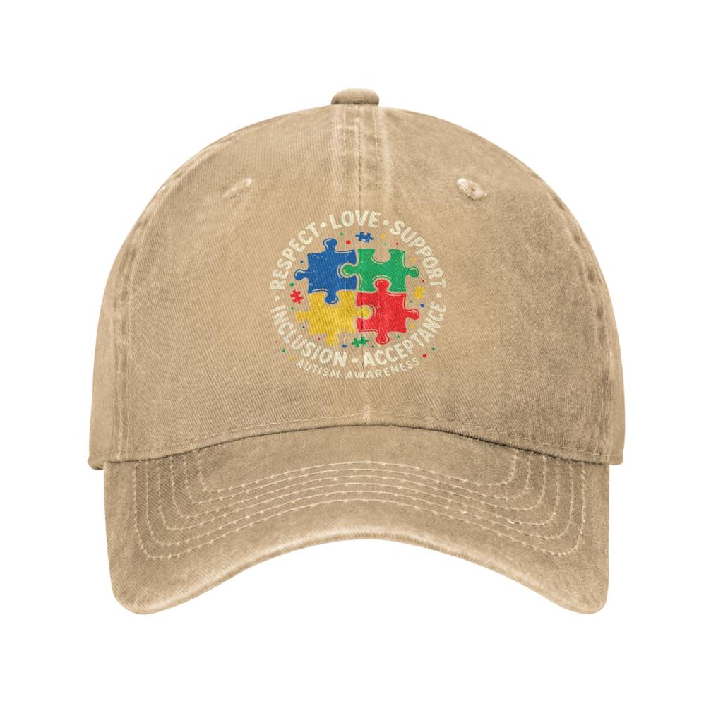 Autism Awareness Respect Love Support Washed Baseball Cap Fitted Retro Sun Trucker Hat Summer Unisex Men Outdoor Snapback Cap