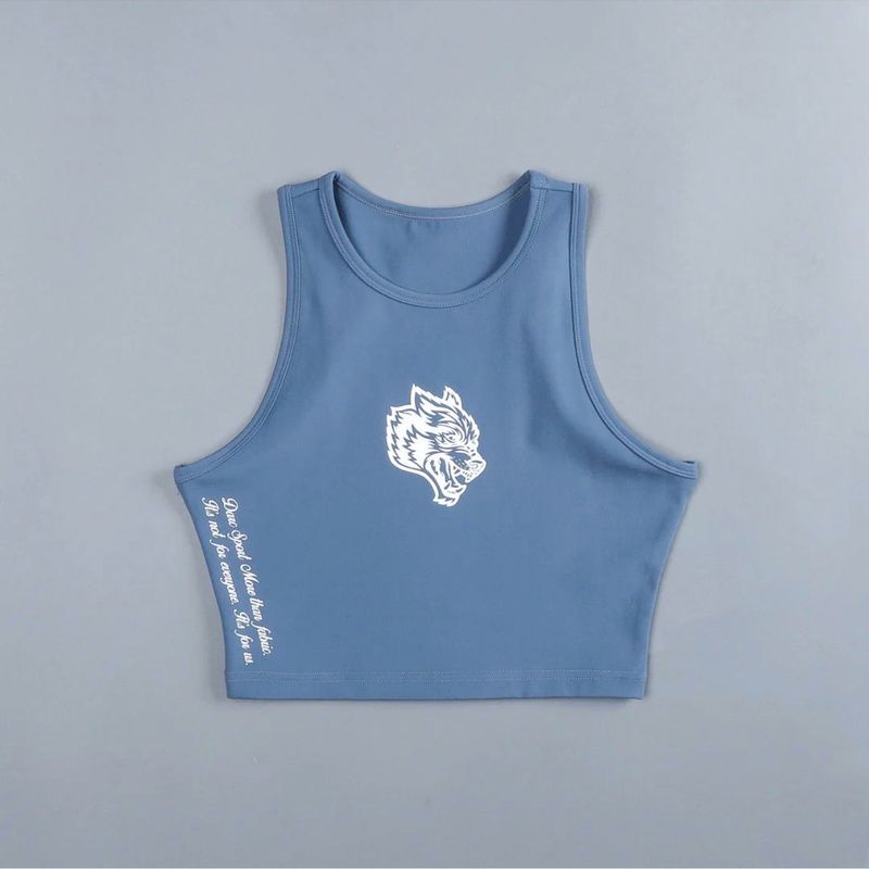 

Wolf Head Sleeveless Tight Women s Midriff Outfit Bottoming Yoga Vest Sky Blue M