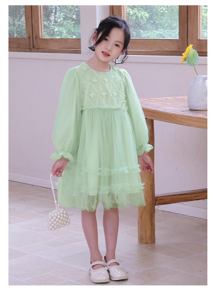 Girls' 2025 Spring/Autumn Long Sleeve Tulle Princess Dress - Perfect Birthday Gift for Middle Childhood