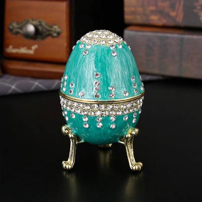 Enamel Egg Shaped Jewelry Box Diamond Encrusted Alloy Egg Shaped Jewelry Box Creative Home Ornament Storage