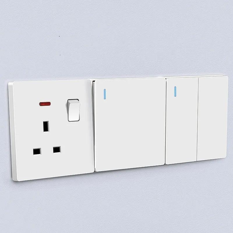 White UK Plug 13A with USB Panel UK Socket Panel, International Universal USB Mobile Phone Charging Socket, with LED Light