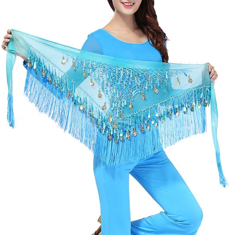Sparkling Belly Dance Costume Waist Belt Chiffion Scarf with Blingbling Sequins Stage Dancing Shows Sequins Practicing