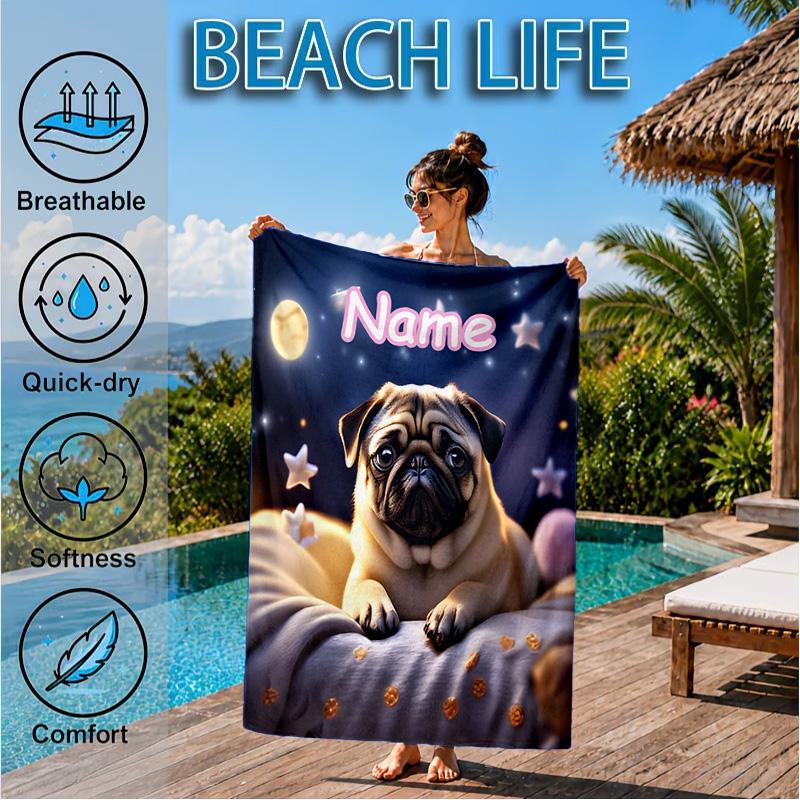Custom Name Bulldog Comfortably Beach Towel Microfiber Beach Towel, Lightweight and Quick-Dry, for Summer Travel, Swimming Pool Gift
