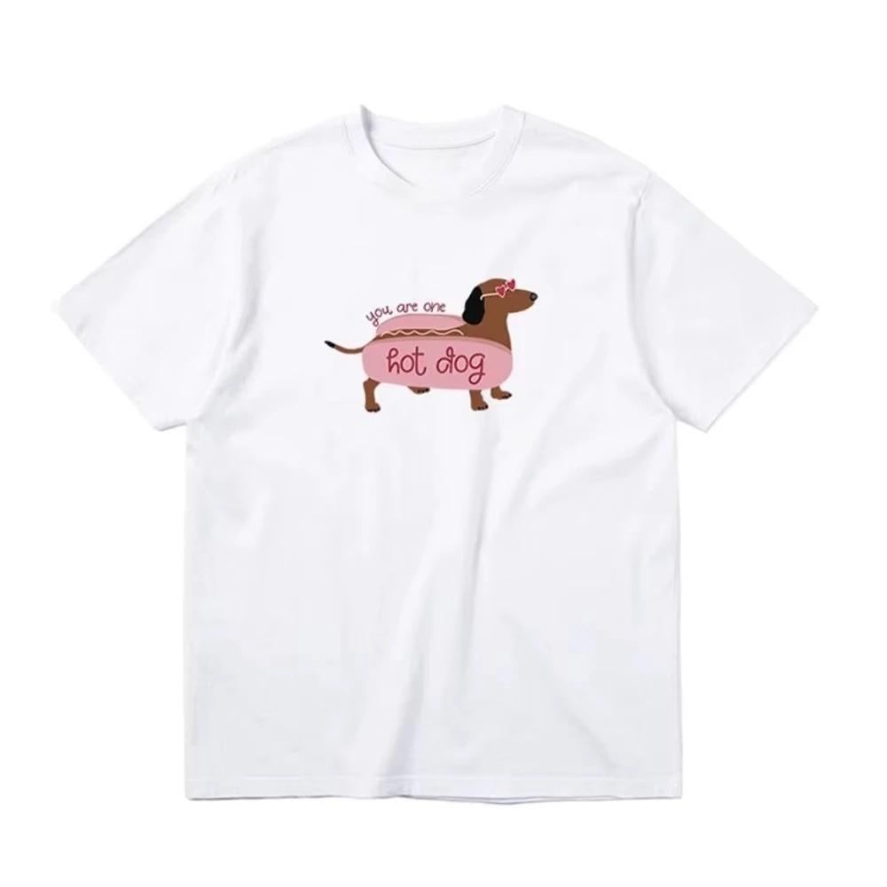 

Ты Горячий Дог Футболка Летняя Уличная Мода Повседневная Одежда Принтованная Забавная Футболка Женская Белая С Коротким Рукавом Свободный Топ Мода 3XL