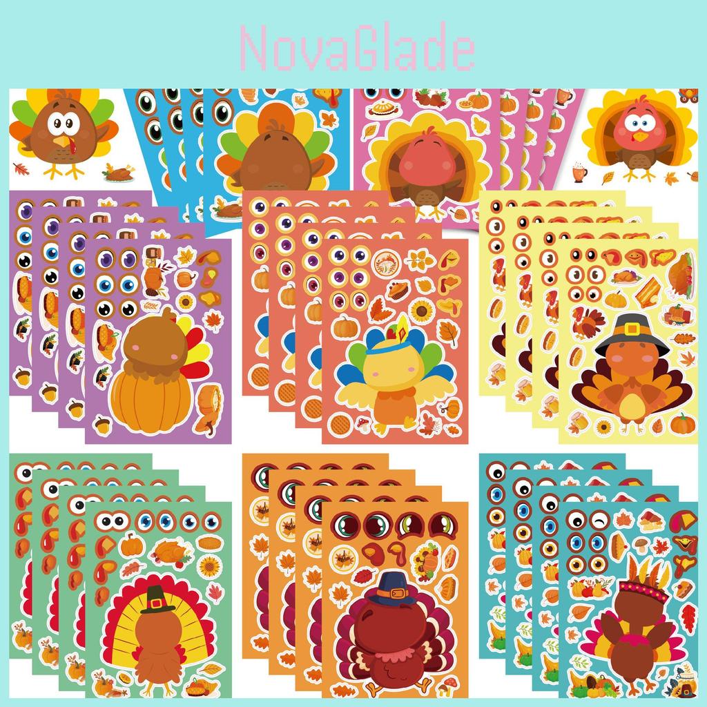 Adorable Cm2408006 Childrens Cartoon Interactive Thanksgiving Turkey Diy Sticker Set