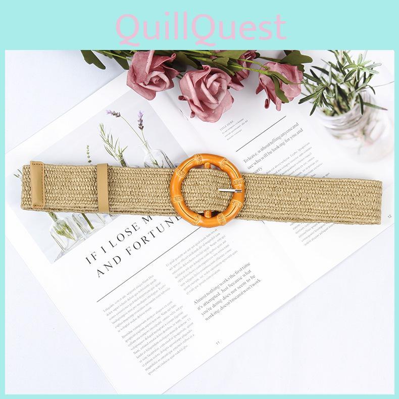Knitted Style Plastic Belt For Women With Round Buckle Decorative Beach Accessory