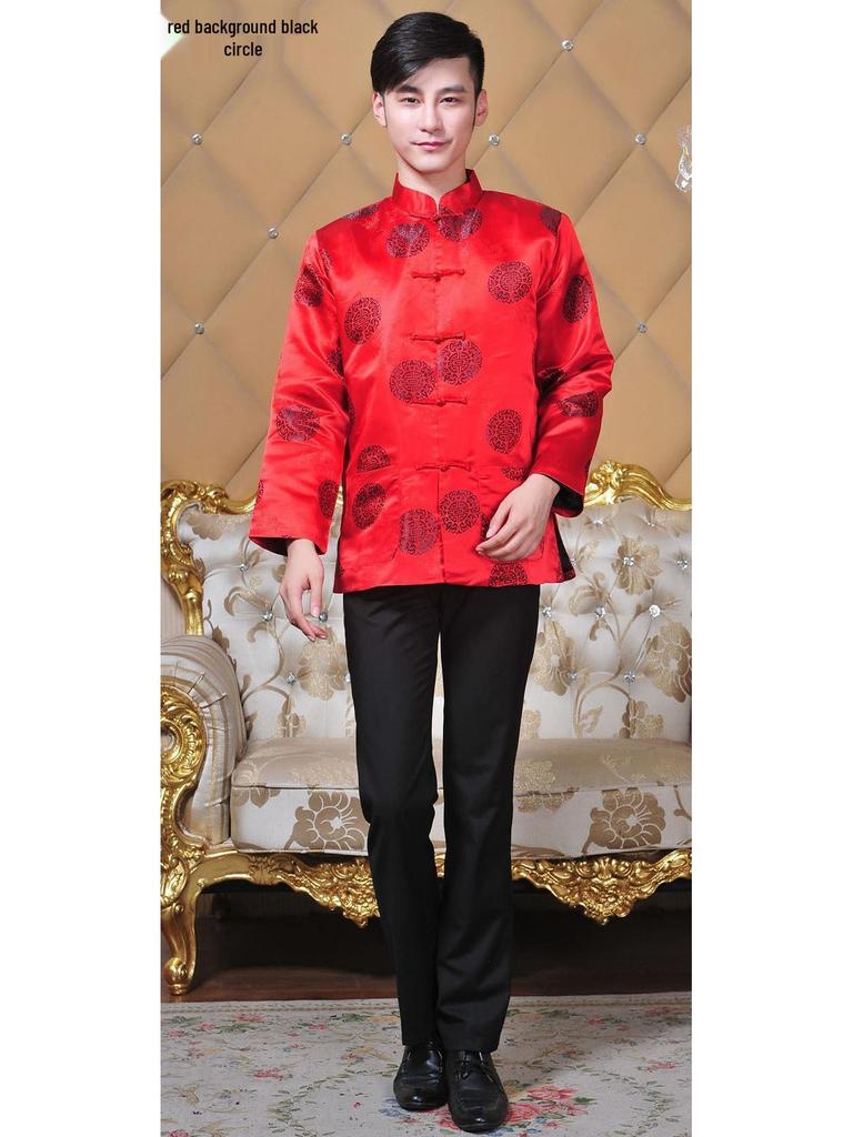 Chinese Tang Suit Red Top: Women's Ethnic Festive Long Sleeve for Spring, Autumn, Winter