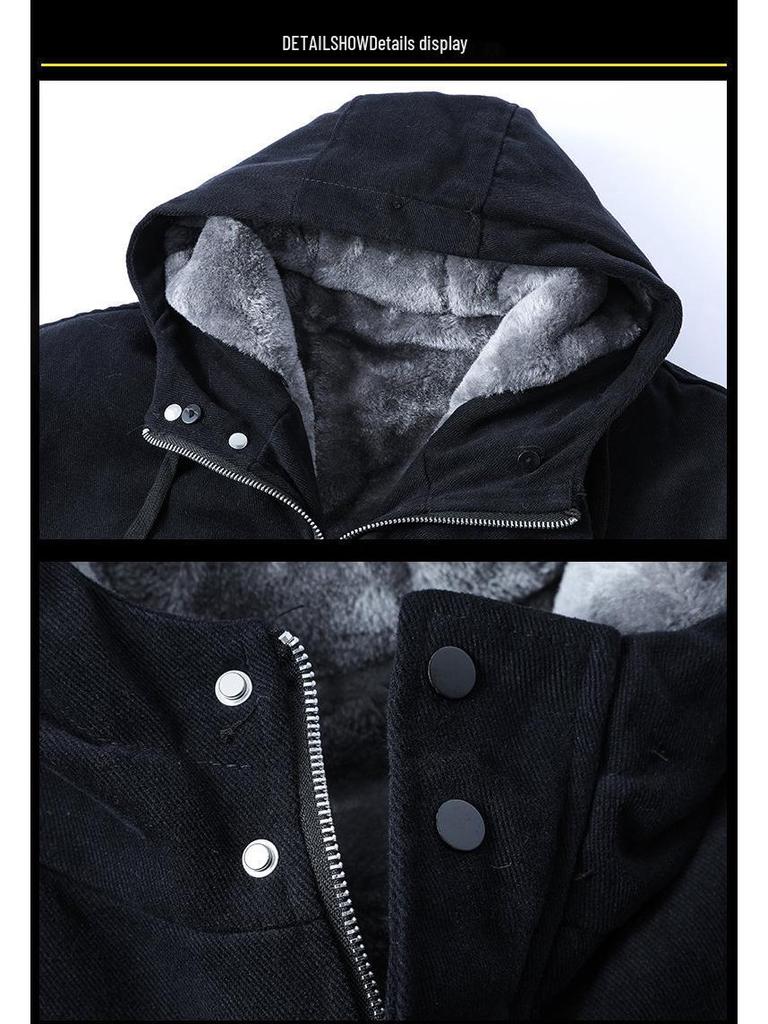 Trendy Mid-Length Men’s Winter Denim Parka with Plus Velvet Hood