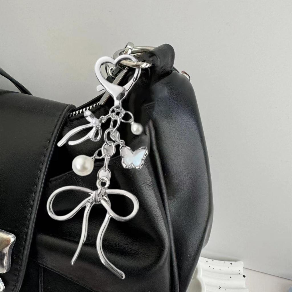 Lovely Bowknot Schoolbag Pendant Keychain Bowknot Chic Sweet Heart Cartoon Charm for Boys Girls Collectible Art
