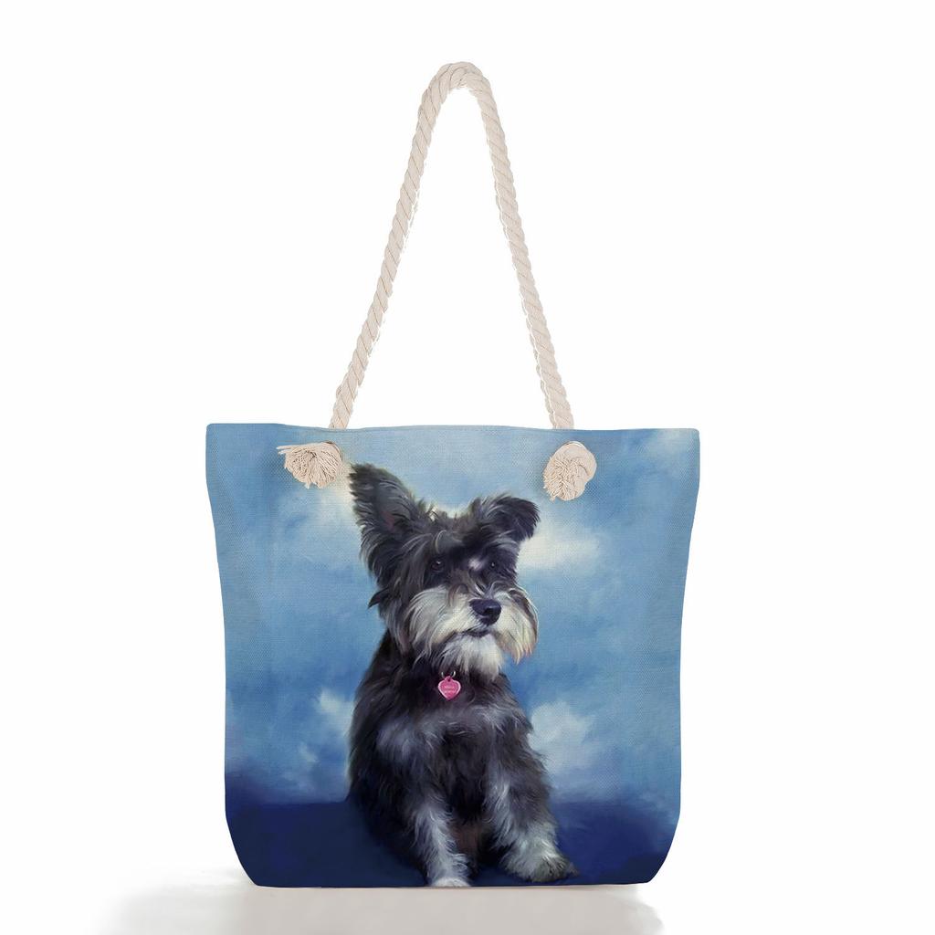 Multifunctional Dog Printed Thick Rope Shoulder Beach Bag Casual Large Capacity Handbag 7598 CLE