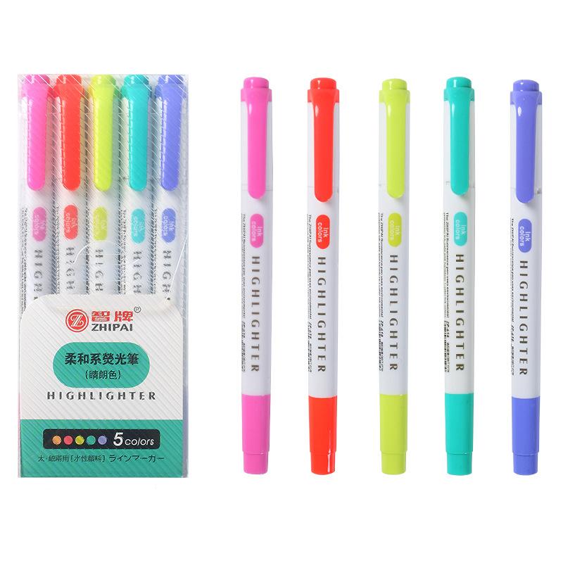 5 Pcs/Set Double Headed Highlighter Pens Graffiti Markers Highlighters Art Colored Sketching Markers Kawaii Writing Materials gel p Practical Use