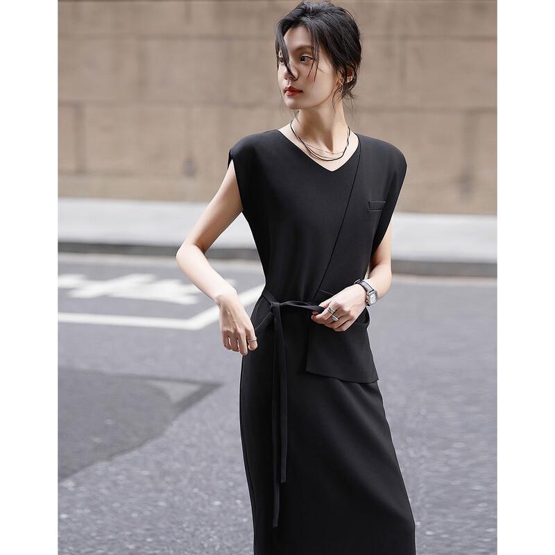 Demana Elegant Faux Two-Piece V-Neck Tie-Waist Dress