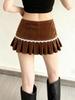 European Retro Slimming Corduroy Lace Pleated Mini Skirt for Women