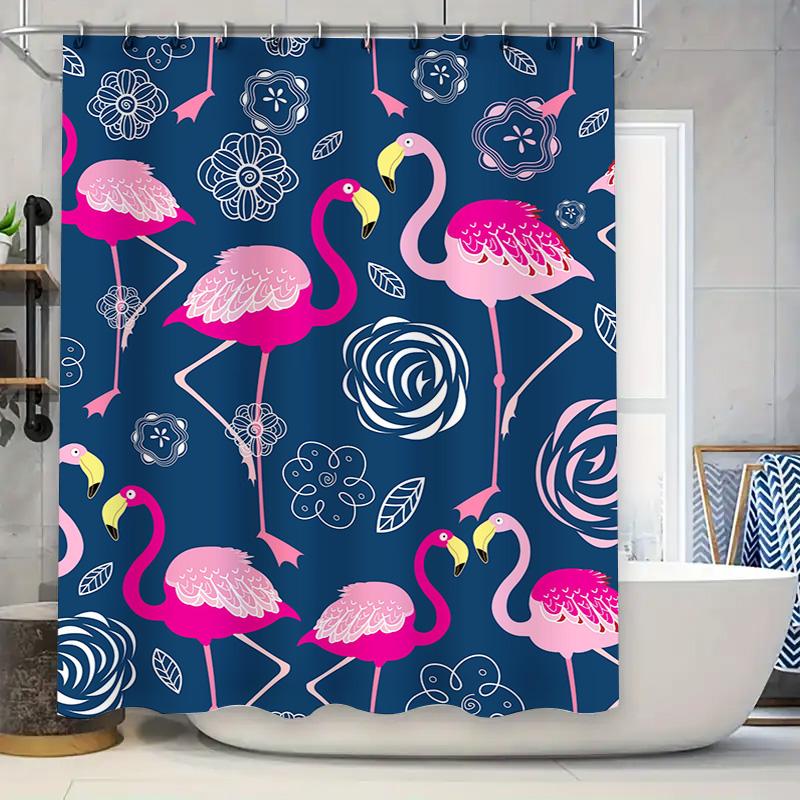 Pink Flamingo Shower Curtain Fabric Print Decorative Waterproof Bath Set for Home Bathroom Accessories Nautical Blue White Flora